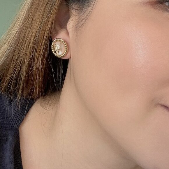 NEW！Tory Burch Roxanne Rope Circle-Stud Earrings -Mother Pearl or Pink Resin - Picture 2 of 8